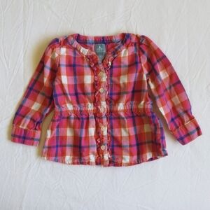 babyGap plaid button front long sleeve blouse with ruffle 18 months baby girl